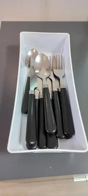a white tray filled with utensils on a table at Central en-suite room, WIFI, Kitchen and Laundry Access - room 5 in Ipswich