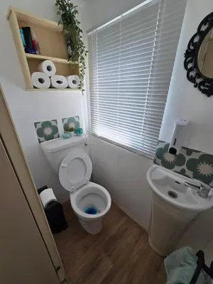 a bathroom with a toilet and a sink at FI005 Loomy Escapes Caravan at St Osyth Beach Essex in Saint Osyth