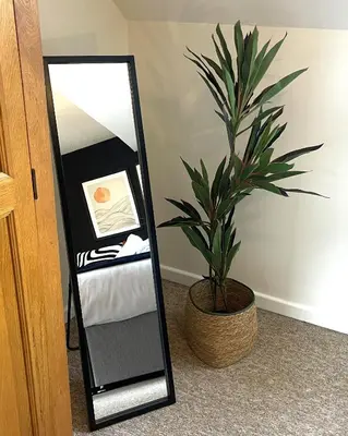 a mirror sitting next to a potted plant at Cute and Spacious 1 Bed House by Station and River in Cambridge