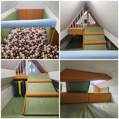 a room with stairs and a pile of balls at Family stay with soft play, hot tub, ping pong, pool table! in Hythe