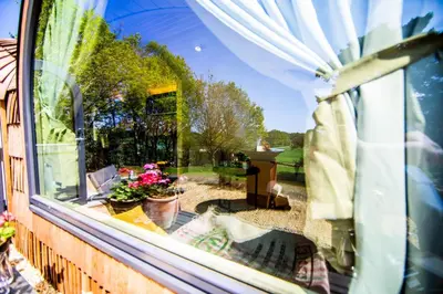 a view of a garden from a window at The Lodges - Waresley Park Estate