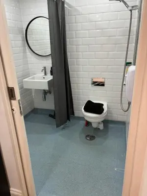a bathroom with a toilet and a sink at Hertford Home detached garden parking pet allowed in Hertford