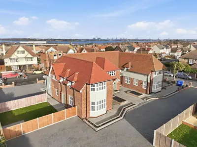 an aerial view of a residential neighbourhood with houses at 7 The Royal Serviced Apartments Harwich, Fair WiFi, Private Parking in Parkeston