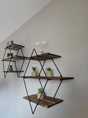 a black metal shelf with potted plants on a wall at Spacious & Homely Colchester Stay-Great Location in Hythe