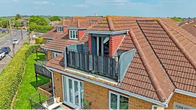 an aerial view of a house with a balcony at Penthouse with amazing view in Romford