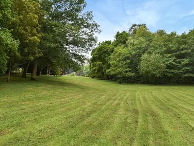 a field of grass with trees in the background at Spring Vale Bungalow in Colchester