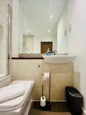 a bathroom with a sink and a toilet at 503 Focus Apartments in Ipswich