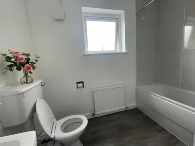 a bathroom with a toilet and a sink and a tub at Gilead Grace House in Littleport