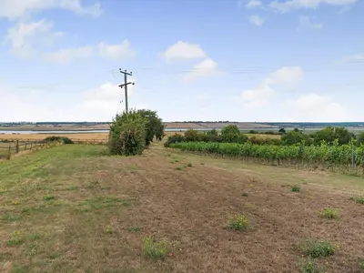 a field with a fence and a telephone pole at Mals Barn in Althorne
