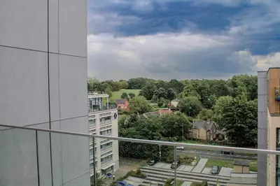 a view of a city from a building at Stylish Essex Apartment, Balcony & Scenic Views in Harlow