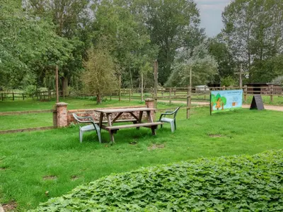a picnic table and two chairs in a park at Duke Cottage in Woodbridge