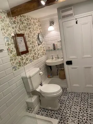 a bathroom with a toilet and a sink at The Old Scullery in Bungay