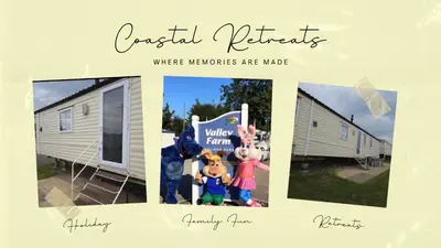 a collage of pictures of a family with a caravan at Coastal Retreats in Great Clacton