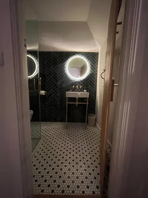 a bathroom with a sink and a mirror at Luxury Designer Boutique Annexe - Walk to Award Winning Pub in Sibton