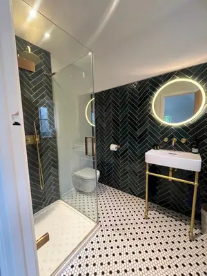 a bathroom with a shower and a sink and a toilet at Luxury Designer Boutique Annexe - Walk to Award Winning Pub in Sibton