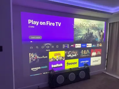 a television screen with a play on fire tv at Cinema room apartment 2 in Basildon