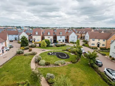 an aerial view of a residential estate at 4 Bed, 3 Bath Townhouse in Colchester - Business, Contractor and Leisure - Singles or Superkings - Disc0unts in Lexden