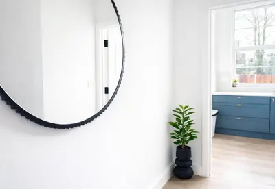 a bathroom with a mirror and a plant at Louisville Flat 3 in Newmarket