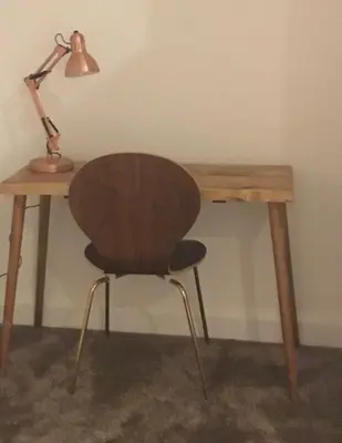 a wooden desk with a chair and a lamp at Norwich New 3 Bedroom Townhouse Close to NNUH UEA