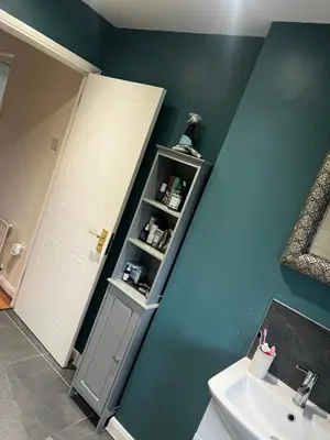 a bathroom with a white door and a sink at Single Room in town house in Rochford