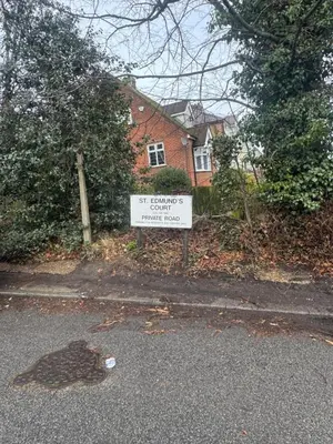 a street sign in front of a house at House in Colchester with parking in Colchester