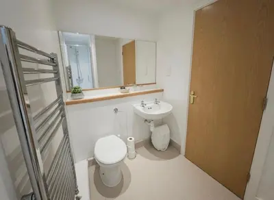 a bathroom with a toilet and a sink and a mirror at The Jolly Brewers in Bishops Stortford