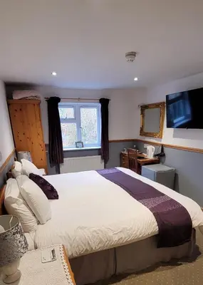 a bedroom with a large bed and a television at Alington House in Cambridge