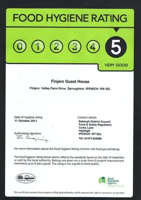 a screenshot of a food hygiene rating on a flyer at Finjaro in Sproughton