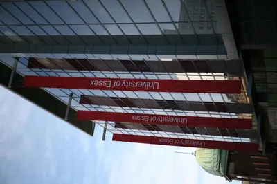a view of a building with red and white windows at University of Essex - Southend Campus in Southend-on-Sea