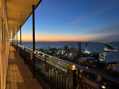 a view of a marina at night from a balcony at The Palace Hotel in Southend-on-Sea