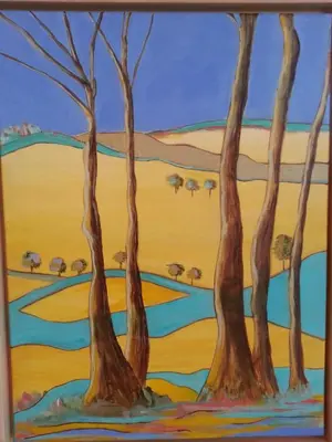 a painting of trees in a field with a desert at Folly Studio Bed and Breakfast in Bungay