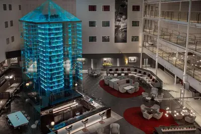 an overhead view of a hotel lobby with a building at Radisson Blu Hotel London Stansted Airport in Stansted Mountfitchet