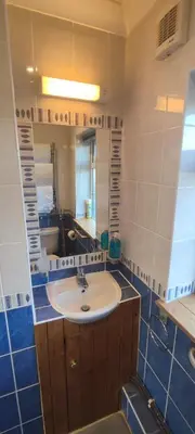 a bathroom with a sink and a mirror at Shear Annexe Flat in Cambridge