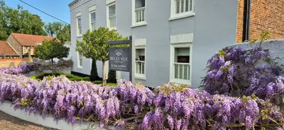 a bunch of purple flowers in front of a building at Belle Vue Guest House in Denver