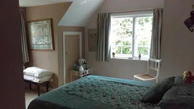 a bedroom with a bed and a window at Orchard Pond Bed & Breakfast in Duxford