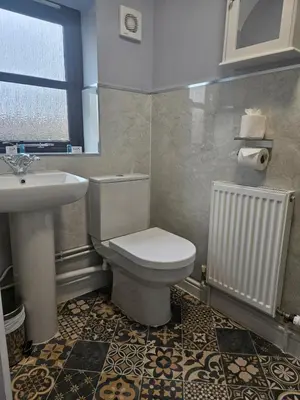 a bathroom with a white toilet and a sink at The Swan Inn in Hilborough