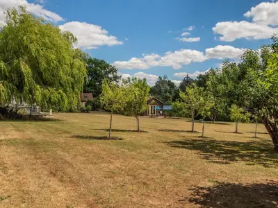 a park with trees and a house in the background at Norbank Cottage in Bressingham