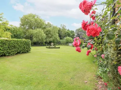 a garden with pink flowers on the grass at The Dairy in Ashill