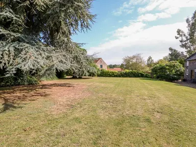 a large yard with a large tree at Flint Cottage in Swaffham