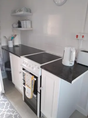 a kitchen with a sink and a stove top oven at Brick Kiln Apartment in Campsea Ashe