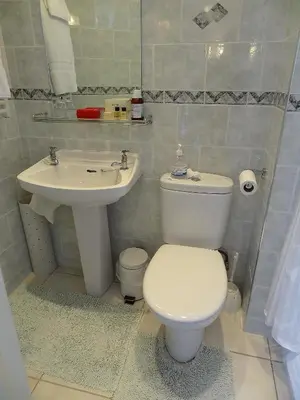 a bathroom with a toilet and a sink at The Chudleigh in Clacton-on-Sea