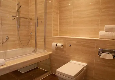 a bathroom with a shower and a toilet and a sink at Pontlands Park Hotel in Chelmsford