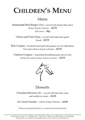 a menu for a childrens menu with a picture of a bird at The Nags Head in Norwich