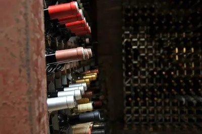 a row of wine bottles in a wine cellar at Haughley House in Stowmarket