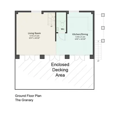 a floor plan of the ground floor of a house at Partridge Lodge Self Catering houses in Woodbridge