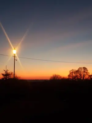 a street light in a field at sunset at Spring Paddocks B&B in Furneux Pelham