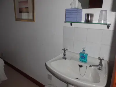 a bathroom with a sink with a bottle of soap at The Elms in East Harling