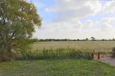 a large field with a fence and a tree at 1 Bed in Ipswich oc-spha in Harkstead