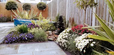 a garden with flowers and plants in front of a fence at Viva Guest House in Clacton-on-Sea