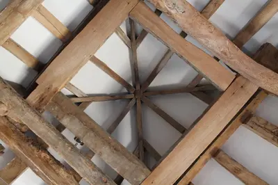 an overhead view of a wooden ceiling at The Dovecote - unique self-contained 1bed renovated barn in Saffron Walden